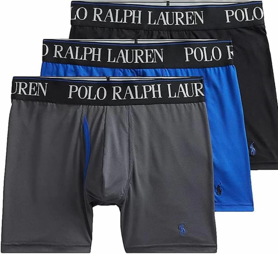 POLO Ralph Lauren Men's 4D Flex Cooling Boxer Briefs - Moisture-Wicking Microfiber Underwear - Charcoal Grey, Rugby Royal, Polo Black - Large Size