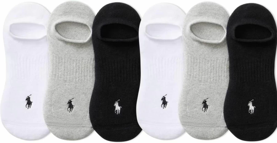POLO RALPH LAUREN Men's Low Cut Athletic Socks 6-Pack - Moisture Wicking Breathable Mesh Performance Cotton Socks for Sports & Casual Wear