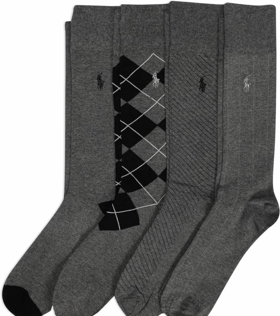 POLO RALPH LAUREN Men's Cotton Crew Socks 4-Pack - Soft Lightweight Dress Socks with Assorted Patterns