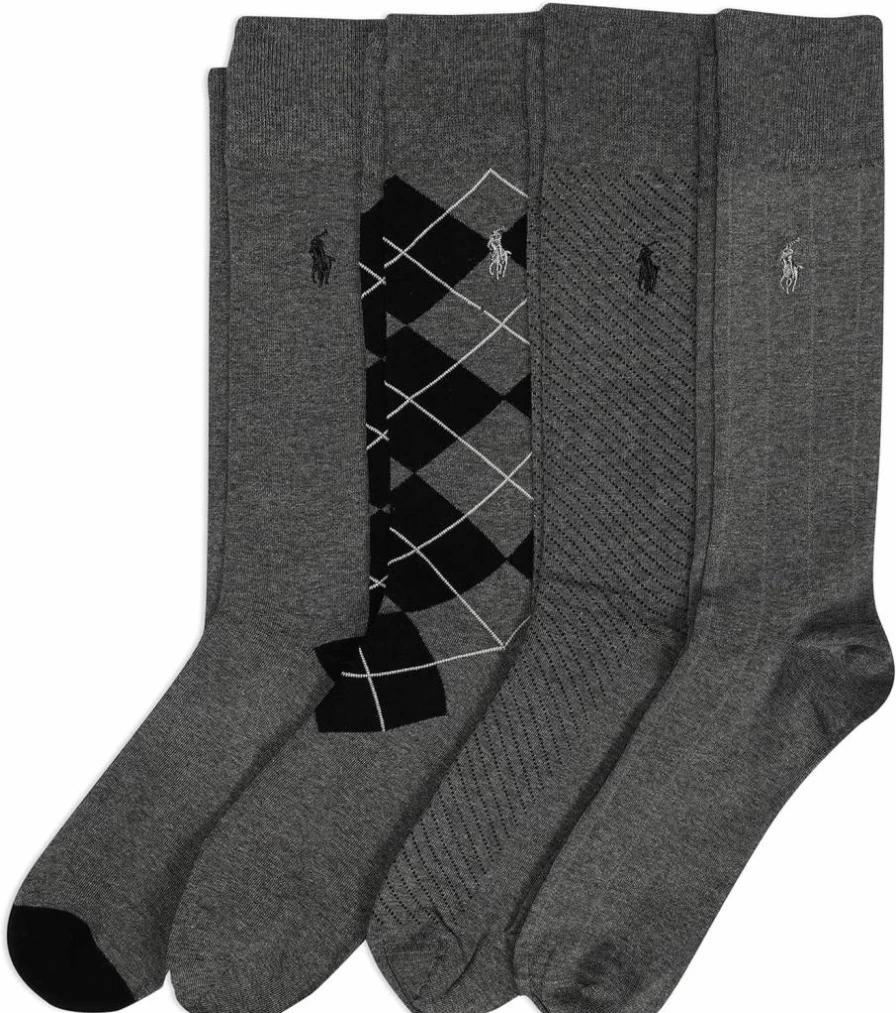 POLO RALPH LAUREN Men's Cotton Crew Socks 4-Pack - Soft, Lightweight Dress Socks with Assorted Patterns
