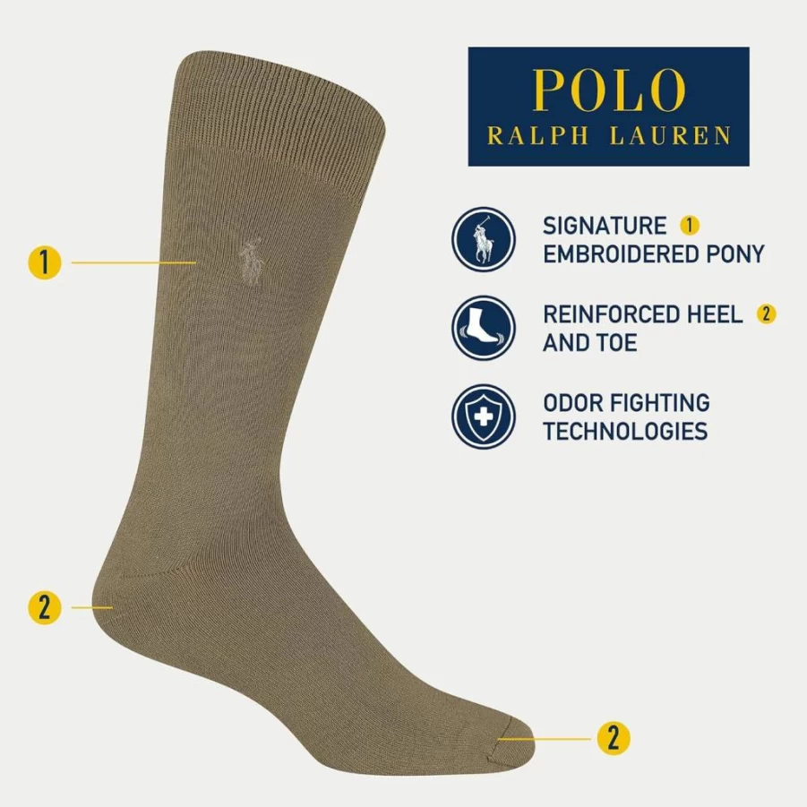 POLO RALPH LAUREN Men's Dress Socks 3-Pack - Super Soft Crew Socks with Reinforced Heel & Toe for Comfort & Durability
