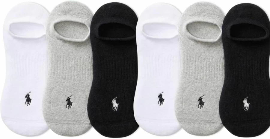 POLO RALPH LAUREN Men's Low Cut Athletic Socks 6-Pack - Moisture Wicking Breathable Mesh Performance Cotton Socks for Sports & Casual Wear