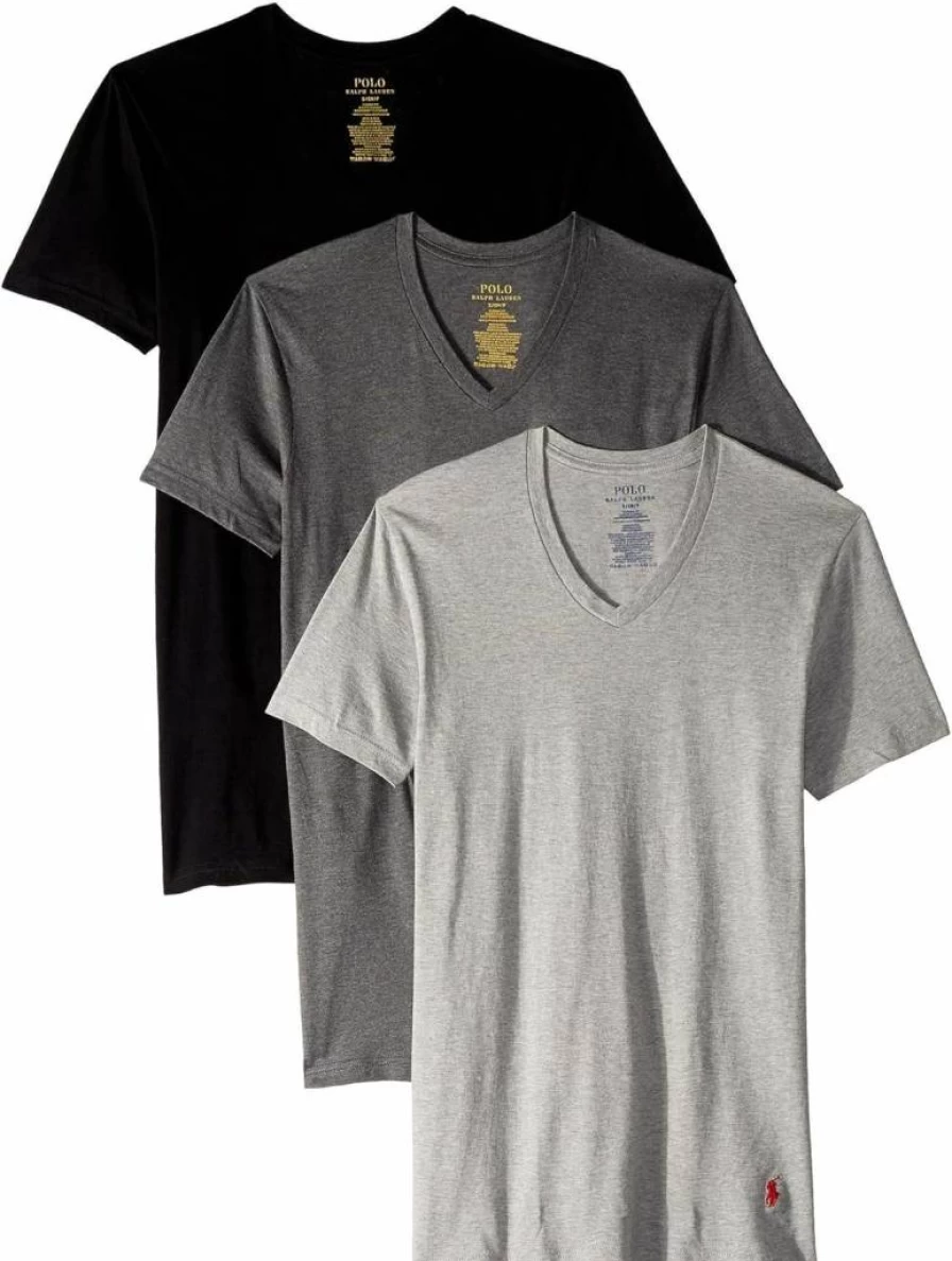 POLO Ralph Lauren Men's Classic Fit Cotton V-Neck Undershirts 3-Pack - Soft Breathable White Crewneck Tees