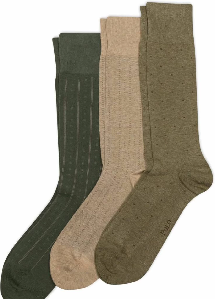 POLO RALPH LAUREN Men's Cotton Crew Dress Socks - 3-Pack Assorted Patterns - Lightweight & Soft Casual Athletic Socks